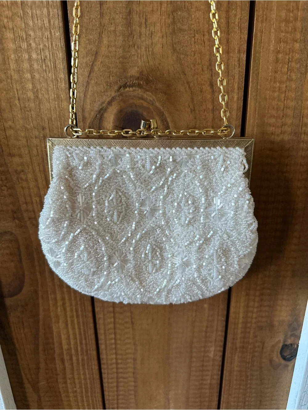 Elegant Vintage white beaded hand bag by La Regale